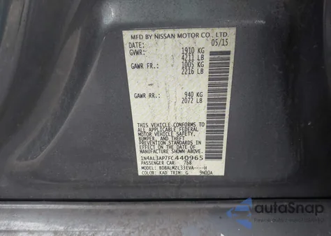 2015 Nissan Altima 2.5 Sv from USA, damaged, VIN 1N4AL3AP7FC440965